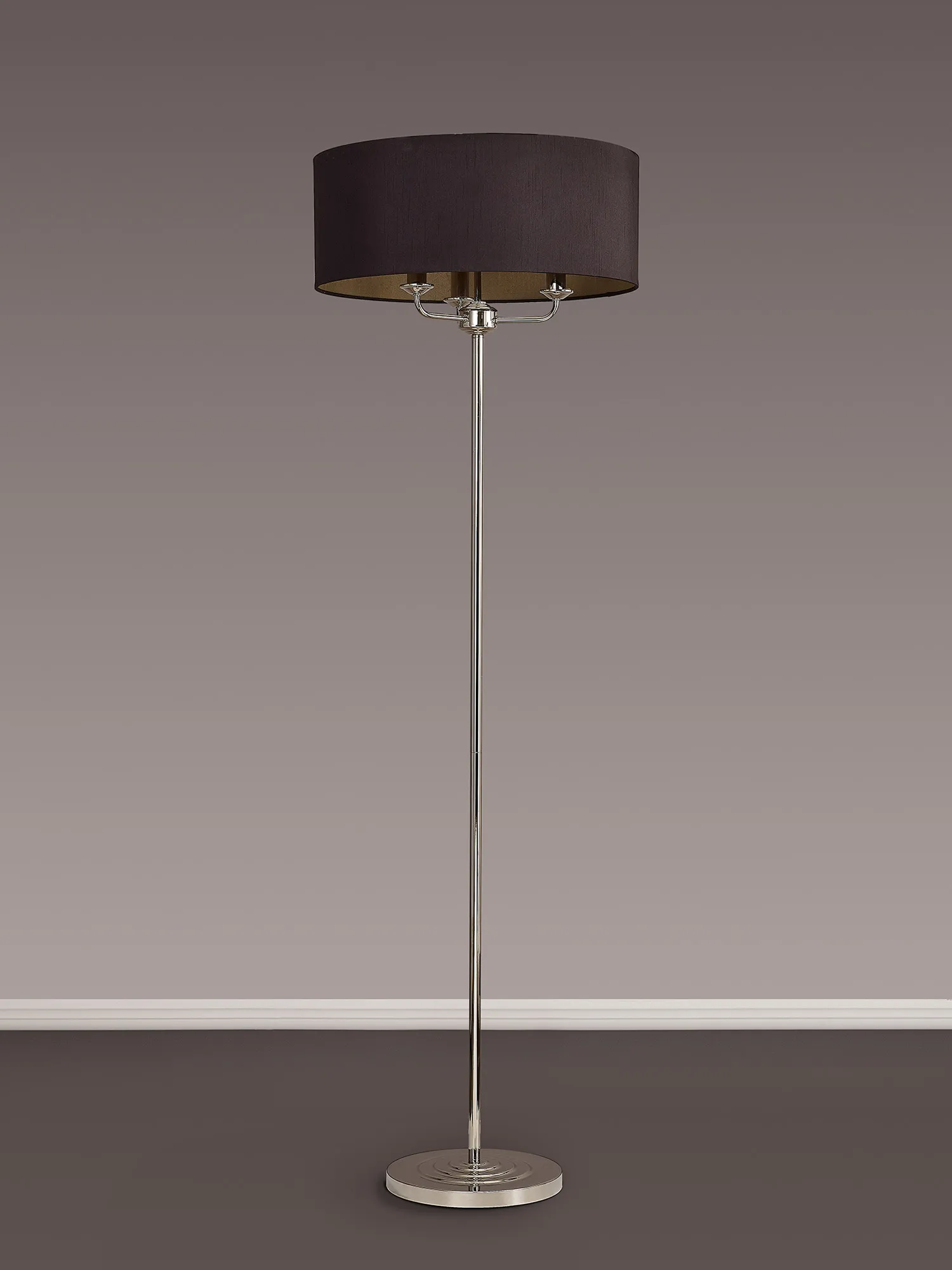 Banyan 45cm 3 Light Floor Lamp Polished Nickel; Midnight Black DK0893  Deco Banyan PN BL/GR